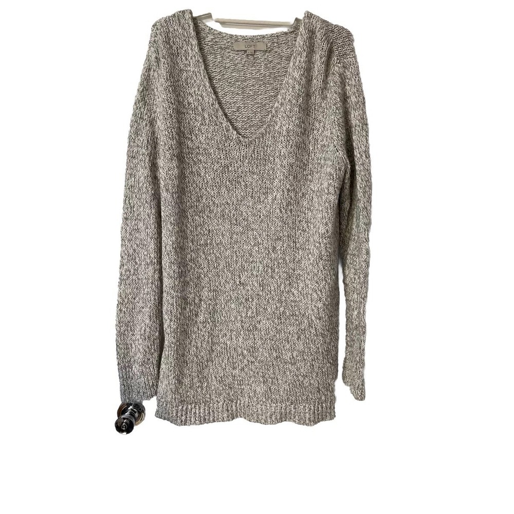 LOFT WOMEN'S‎ COZY V-NECK TUNIC SWEATER COLOR Gray SIZE XL Knitted Top